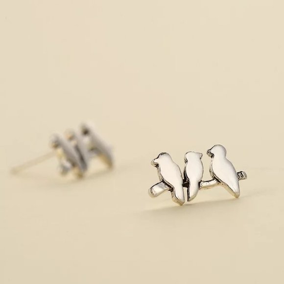 14k Gold Birds on the Branch Stud Earrings Sterling Silver - Picture 2 of 8